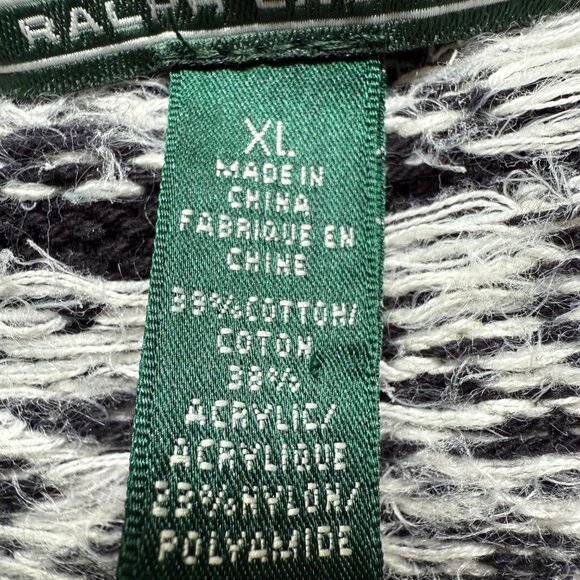 Fair Isle Lauren Ralph Lauren Active Size XL Black White Full Zip Cardigan - Picture 8 of 13